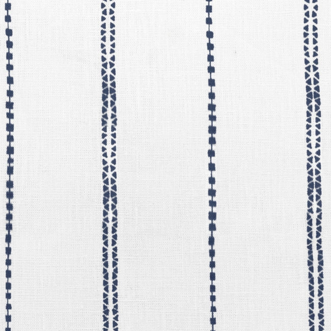Inga Ink - White fabric with dark Blue decorative stripes, 100% Linen