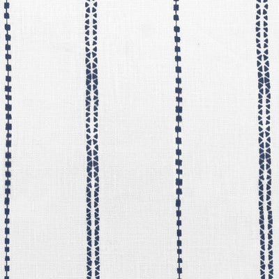 Inga Ink - White fabric with dark Blue decorative stripes, 100% Linen