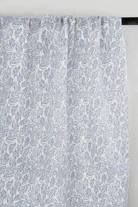 Lisbell Ink -WHT - White linen fabric with Blue botanical print