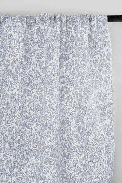 Lisbell Ink -WHT - White linen fabric with Blue botanical print