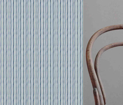 Evelina Ink-WHT - White curtain fabric with Blue Striped print