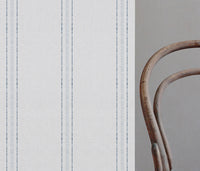 Reyna Ink-WHT - White fabric with Dotted Striped Dark Blue print