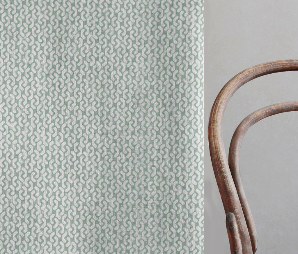 Arina Jade Mist - Natural curtain fabric, Green abstract print