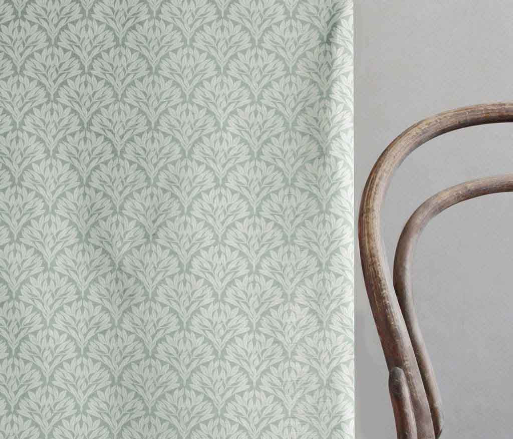 Birna Jade Mist - Linen fabric with Green botanical print