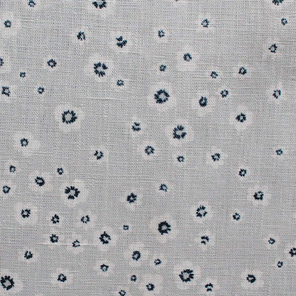 Janika Ink - Linen curtain fabric - Dark Blue flower print on Grey background