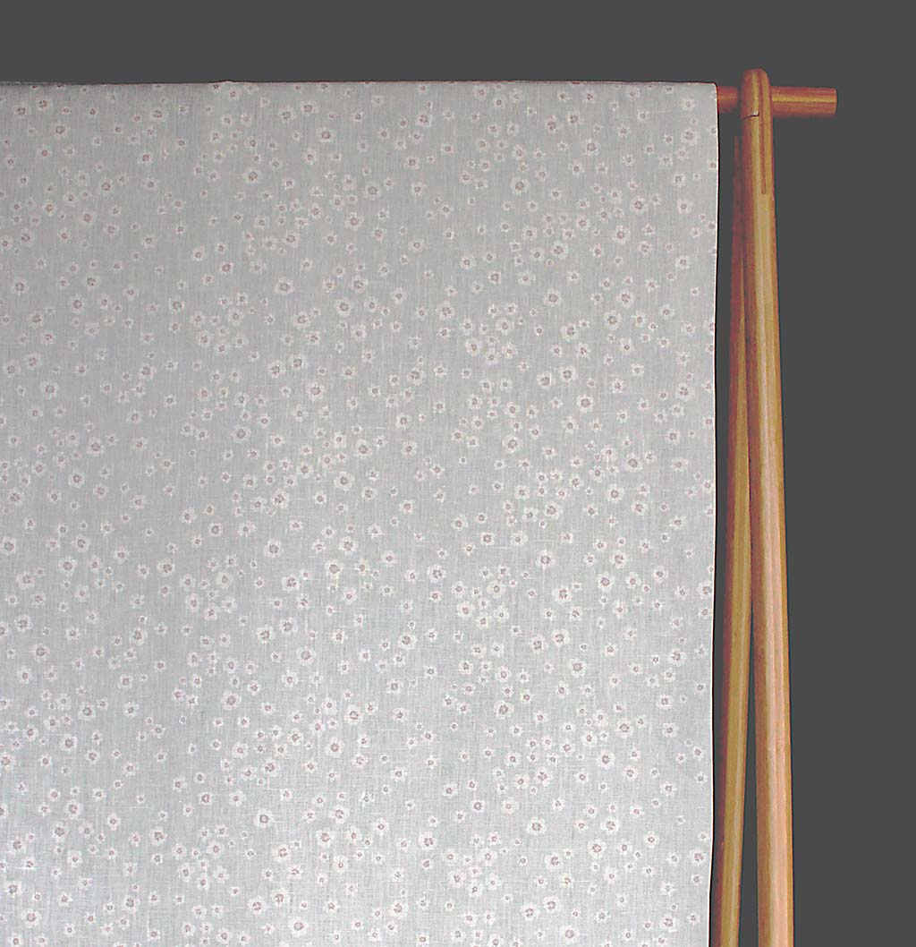 Janika Peony- Linen Curtain Fabric - Grey & Pale Pink Flower Pattern