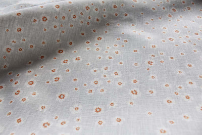 Janika Tangerine - Linen curtain fabric - Orange flower print on Grey background