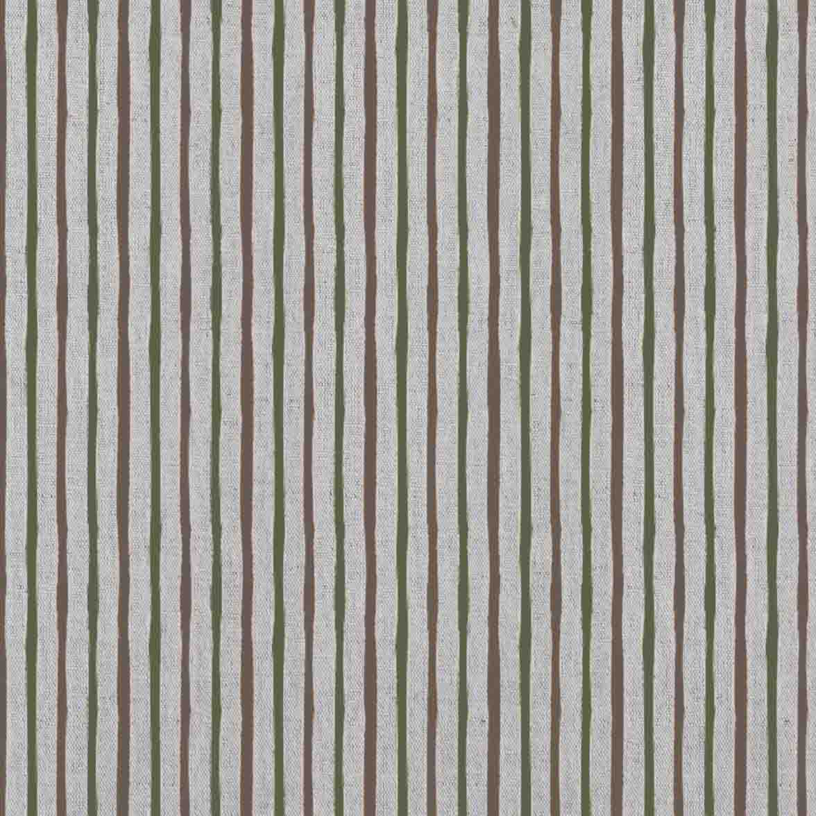 Evelina Khaki - Natural curtain fabric with Green and Brown Striped print