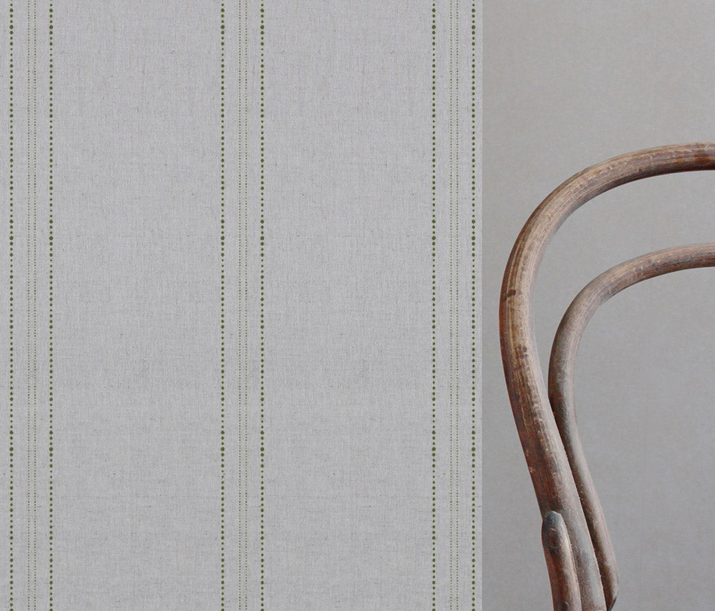 Reyna Khaki - Natural fabric with Dotted Striped Green print