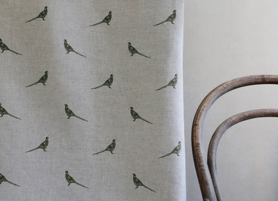 Pheasant Khaki - Curtain fabric with green pattern of pheasants