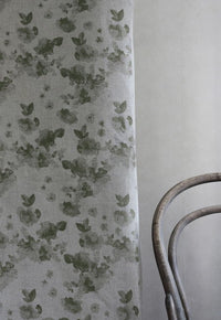 Rose Khaki - Natural curtain fabric, Green floral pattern