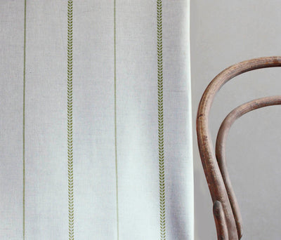 Berit-NAT Khaki - curtain fabric with Green striped print