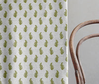 Lena Khaki - Curtain fabric with Green botanical print