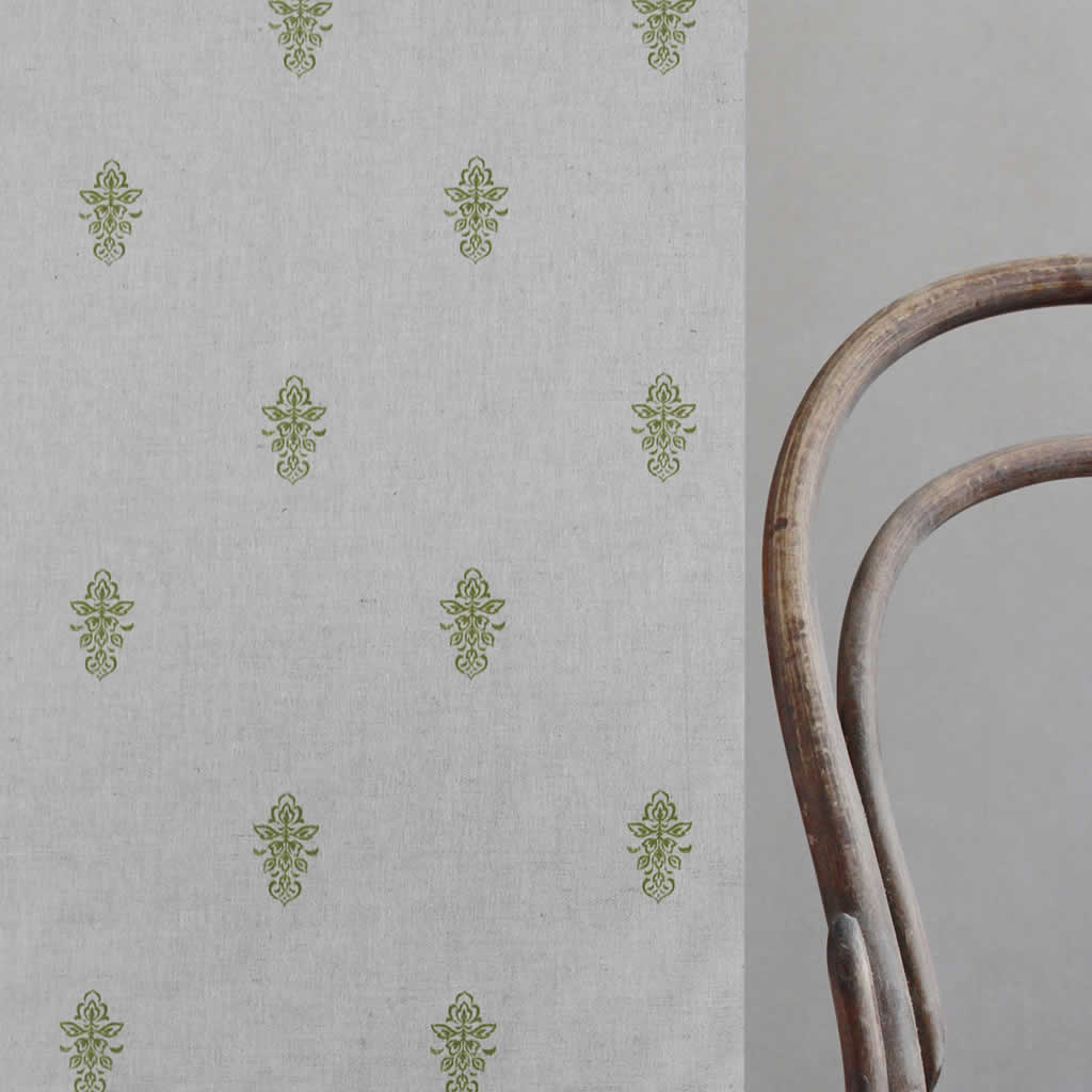 Lisana-NAT Khaki - Curtain fabric with Green abstract print