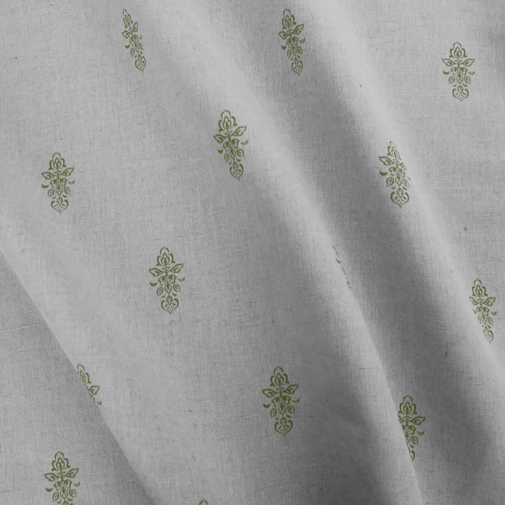 Lisana-NAT Khaki - Curtain fabric with Green abstract print
