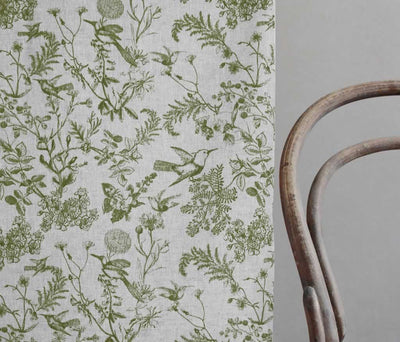 Marianne-INV Khaki - Curtain fabric with Green botanical print