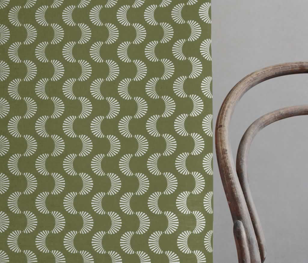 Naja Khaki - Curtain fabric with Green abstract print