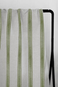 Bella Khaki - Curtain fabric with Green stripes