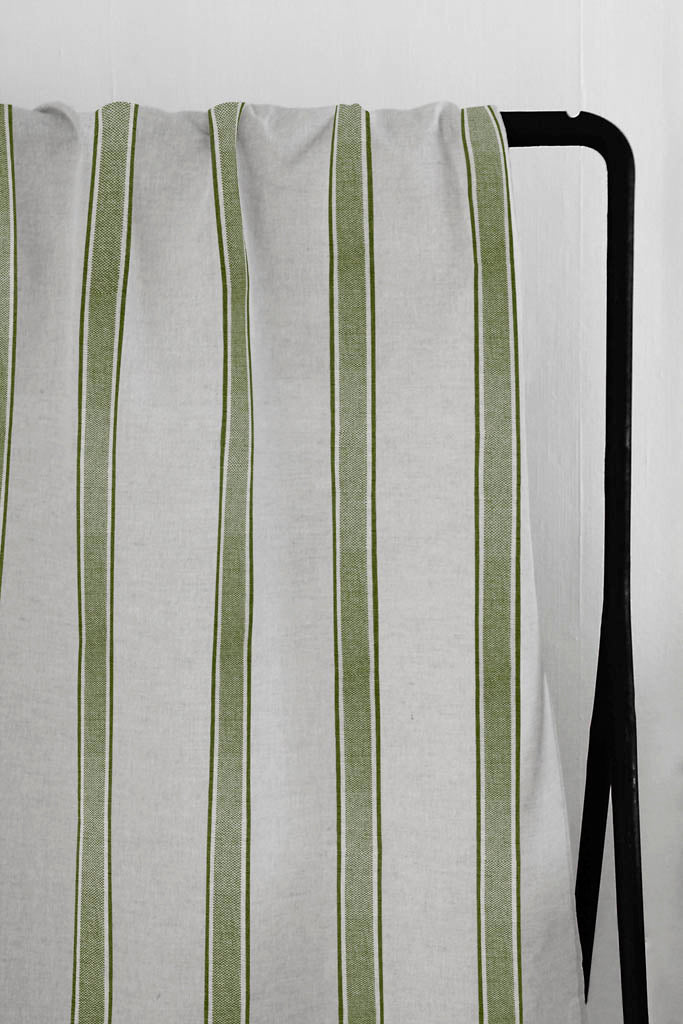 Bella Khaki - Curtain fabric with Green stripes