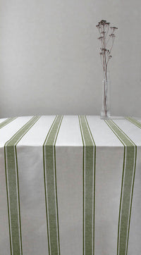 Bella Khaki - Curtain fabric with Green stripes