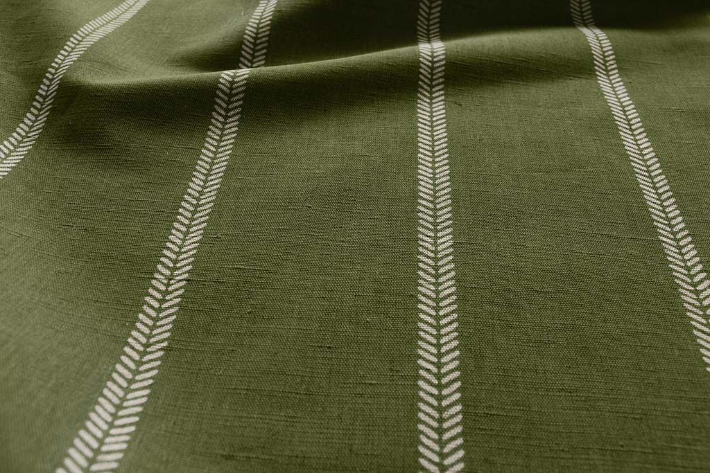 Rana Leaf- Green curtain fabric with hand drawn stripes