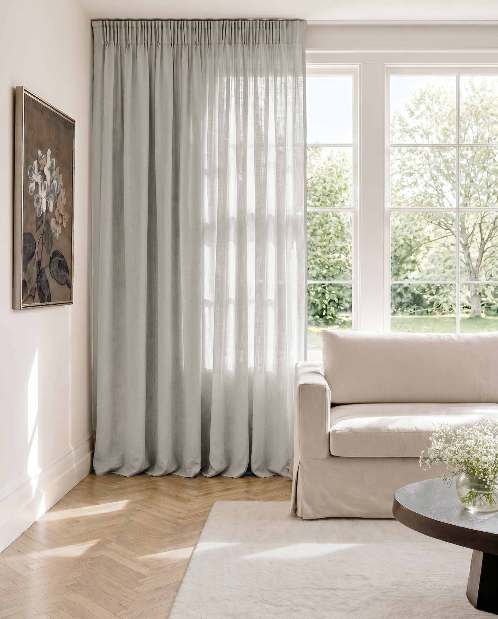 Light Grey Pencil pleat curtains - 100% Linen. Linara Dove by Ada & Ina