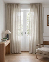 Light Natural / Oatmeal Pleated bespoke linen curtains. Made of pre-washed 100% Linen fabric -  Lupe Oatmeal