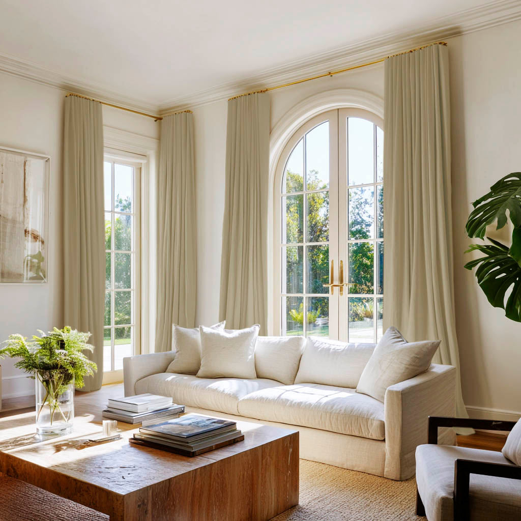 Neutral, sand shade 100% Cotton curtains made of Amara Light Sand fabric