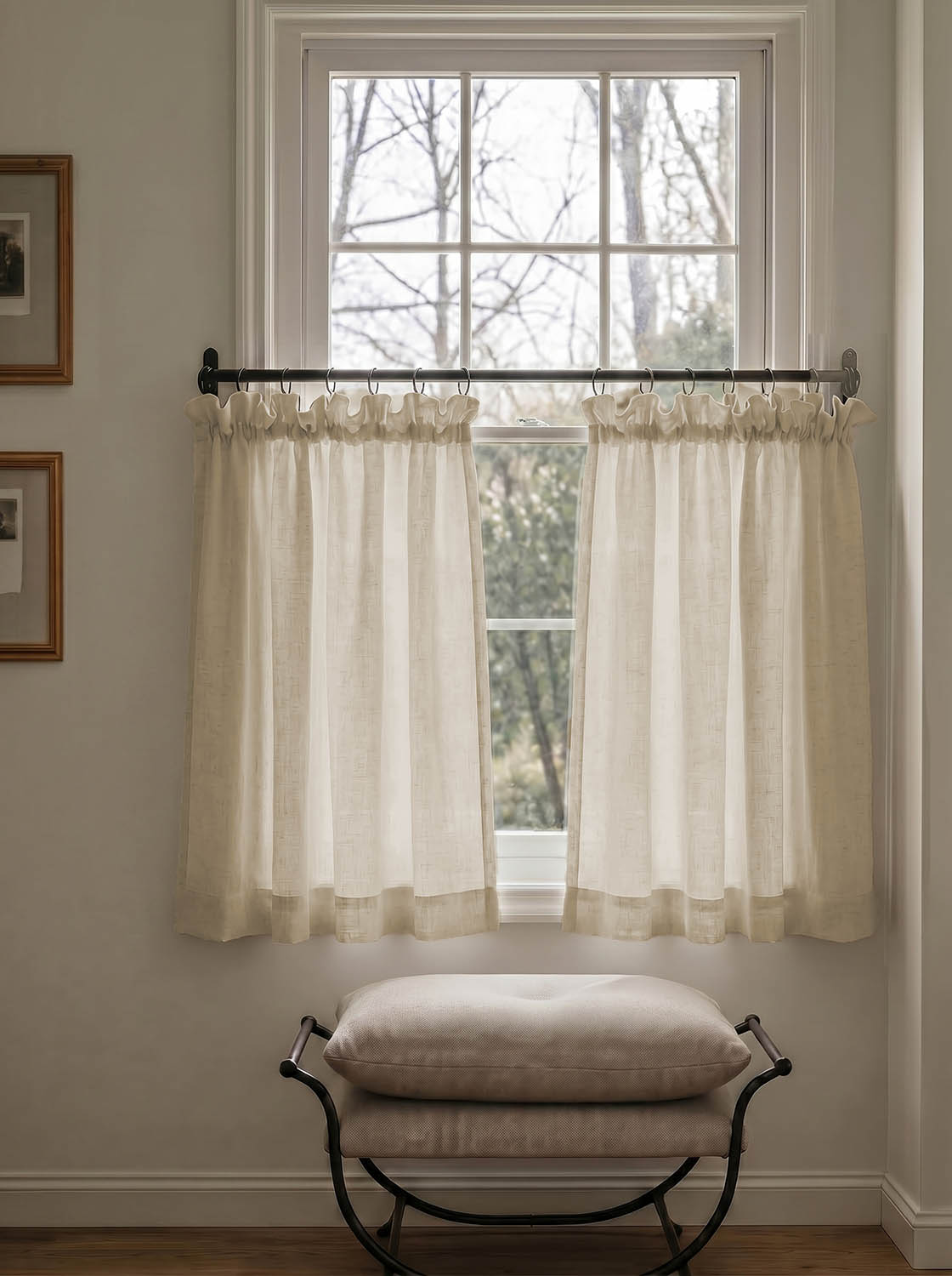 Gabriella Oatmeal- Natural Linen Cafe Curtains perfect for Kitchen and Bathrooms 