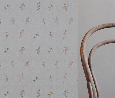 Multi-Coloured Floral Linen Curtain Fabric - Bridget-NAT - Natural base fabric.