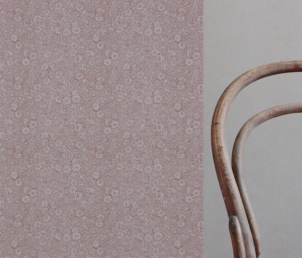 Pink Floral Linen Curtain Fabric - Cheye Dusty Pink - Natural base fabric.