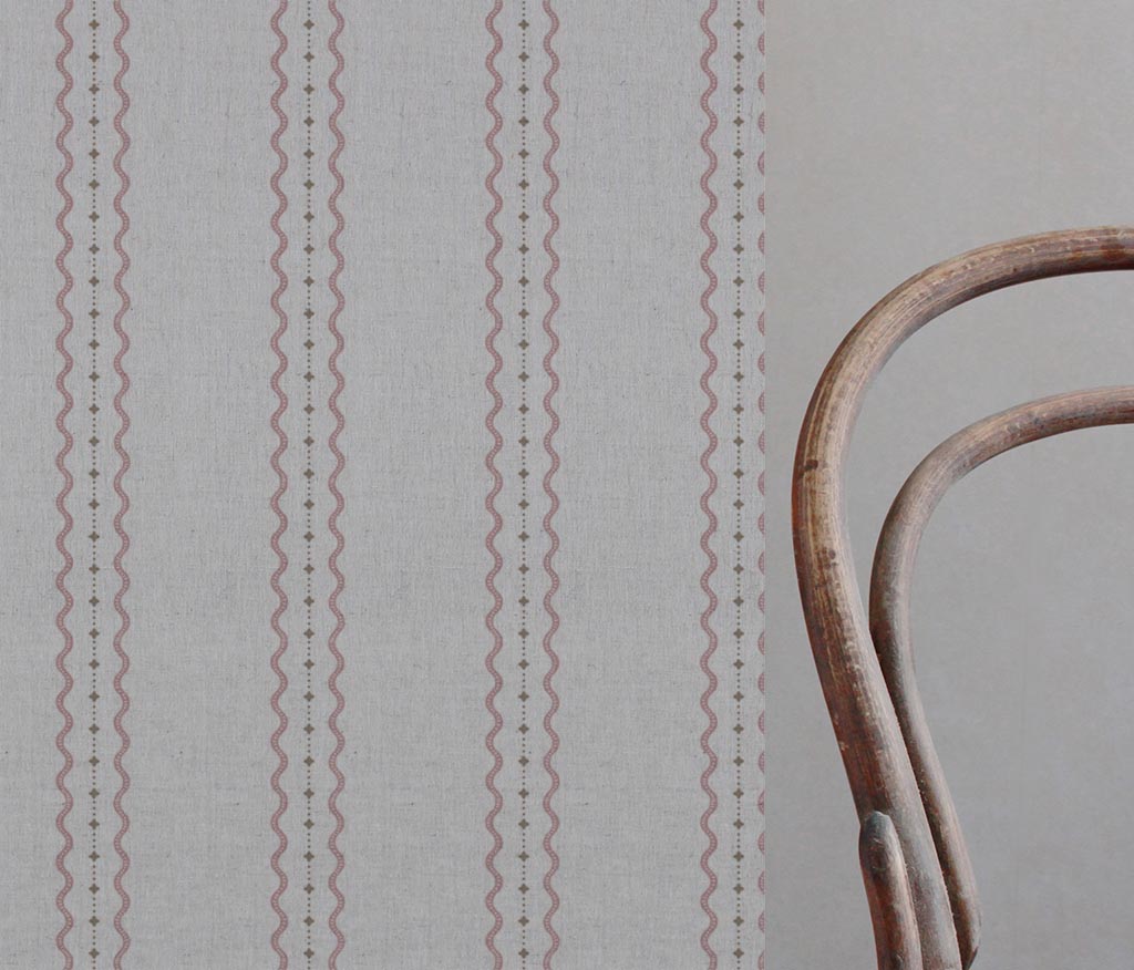 Pink and Brown Patterned Linen Curtain Fabric - Daphne Dusty Pink - Natural base fabric.