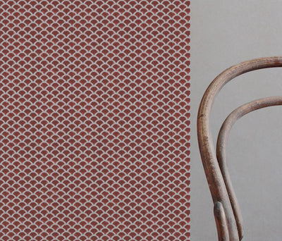 Red Patterned Linen Curtain Fabric - Erle Crimson Red - Natural base fabric.