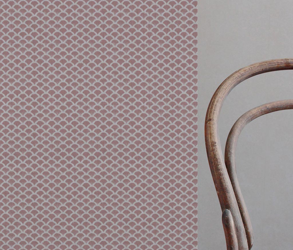 Pink Patterned Linen Curtain Fabric - Erle Dusty Pink - Natural base fabric.