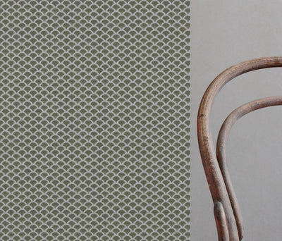 Green Patterned Linen Curtain Fabric - Erle Moss - Natural base fabric.