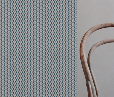 Blue Abstract Linen Curtain Fabric - Kirabe Blue - Natural base fabric.