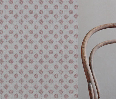 Pink Abstract Floral Linen Curtain Fabric - Lany Dusty Pink - Natural base fabric.