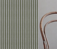 Green Striped Linen Curtain Fabric - Lisabella Khaki - Natural base fabric.