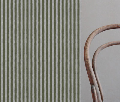 Green Striped Linen Curtain Fabric - Lisabella Khaki - Natural base fabric.
