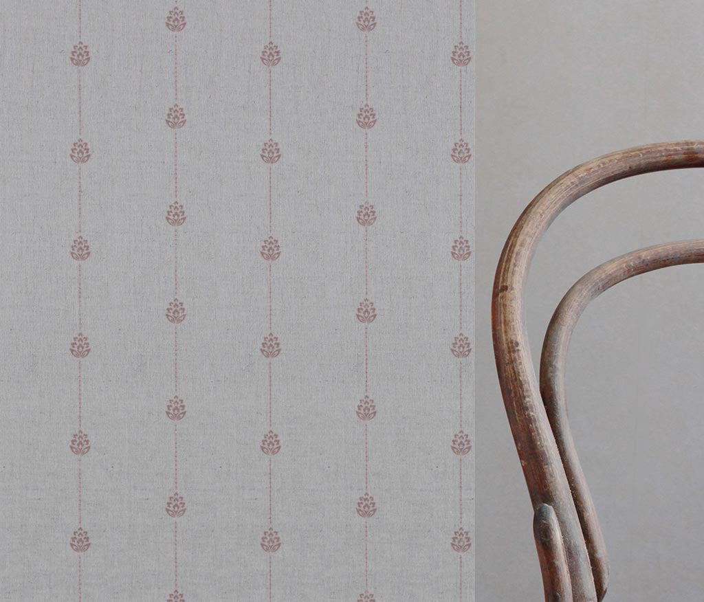 Pink Patterned Stripe Linen Curtain Fabric - Maybel Dusty Pink - Natural base fabric.