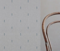 Blue Patterned Linen Fabric - Asli Marine - Natural base fabric.