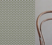 Green Patterned Linen Curtain Fabric - Azig Leaf - Natural base fabric.