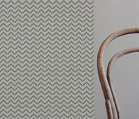 Green Patterned Linen Curtain Fabric - Azig Olive - Natural base fabric.