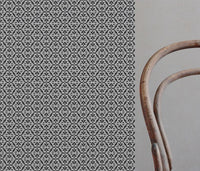 Black Patterned Linen Curtain Fabric - Brita Black - Natural base fabric.