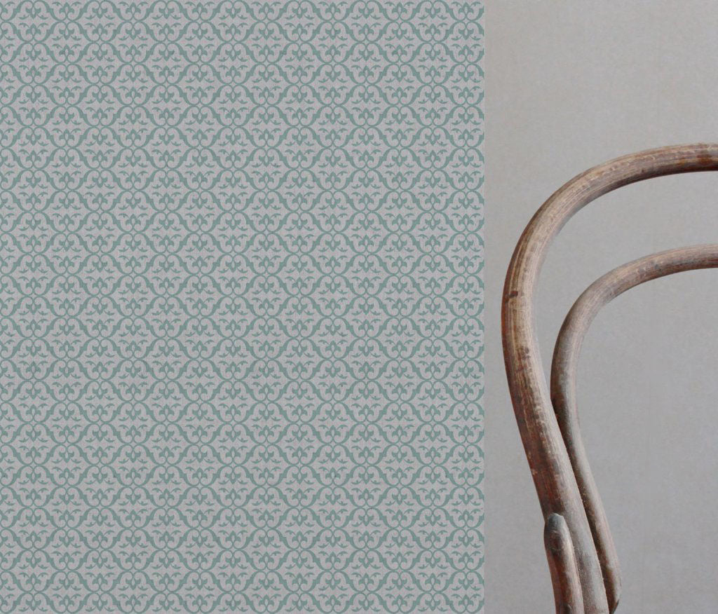 Blue Patterned Linen Fabric - Brita Duck Egg - Natural base fabric.