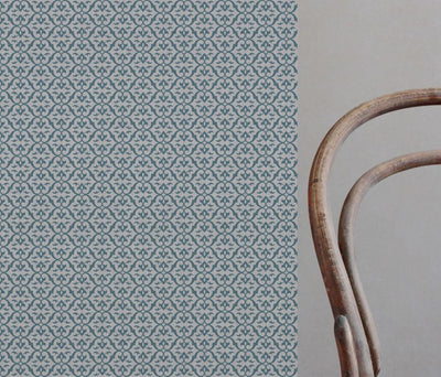 Blue Patterned Linen Fabric - Brita Marine - Natural base fabric.