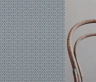 Blue Patterned Linen Curtain Fabric - Brita True Blue - Natural base fabric.