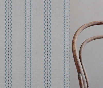 Blue Striped Linen Fabric - Daphne Marine Blue - Natural base fabric.