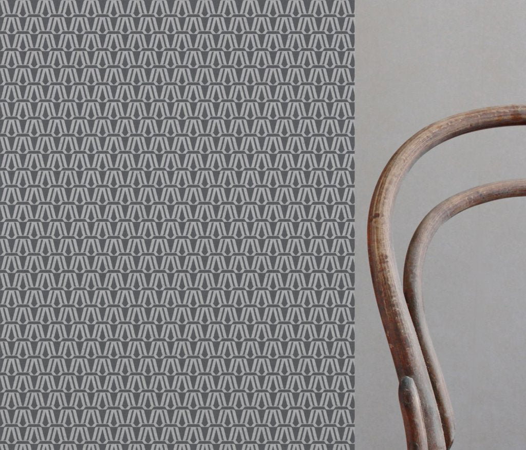 Grey Patterned Linen Curtain Fabric - Elva Ash - Natural base fabric.