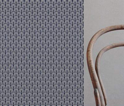 Blue Patterned Linen Curtain Fabric - Elva Deep Blue - Natural base fabric.